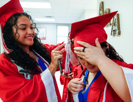 red graduation gown